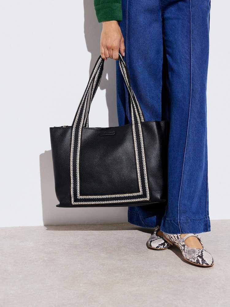 Oliver Bonas Black Emma Stripe Tote Bag - Image 4 of 7