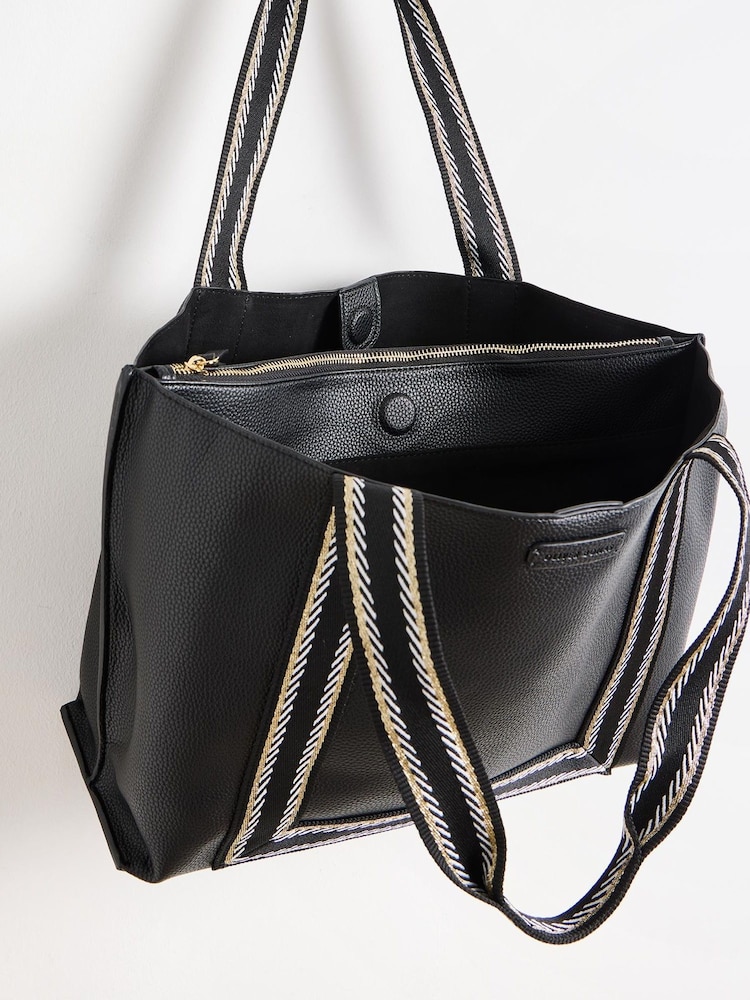 Oliver Bonas Black Emma Stripe Tote Bag - Image 5 of 7