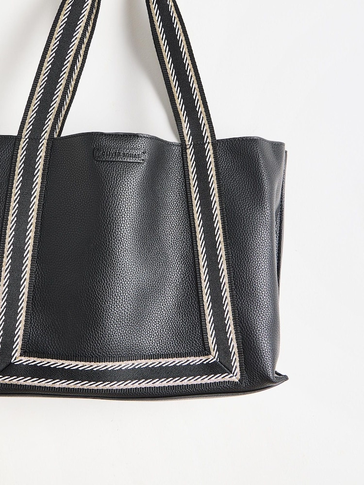 Oliver Bonas Black Emma Stripe Tote Bag - Image 6 of 7