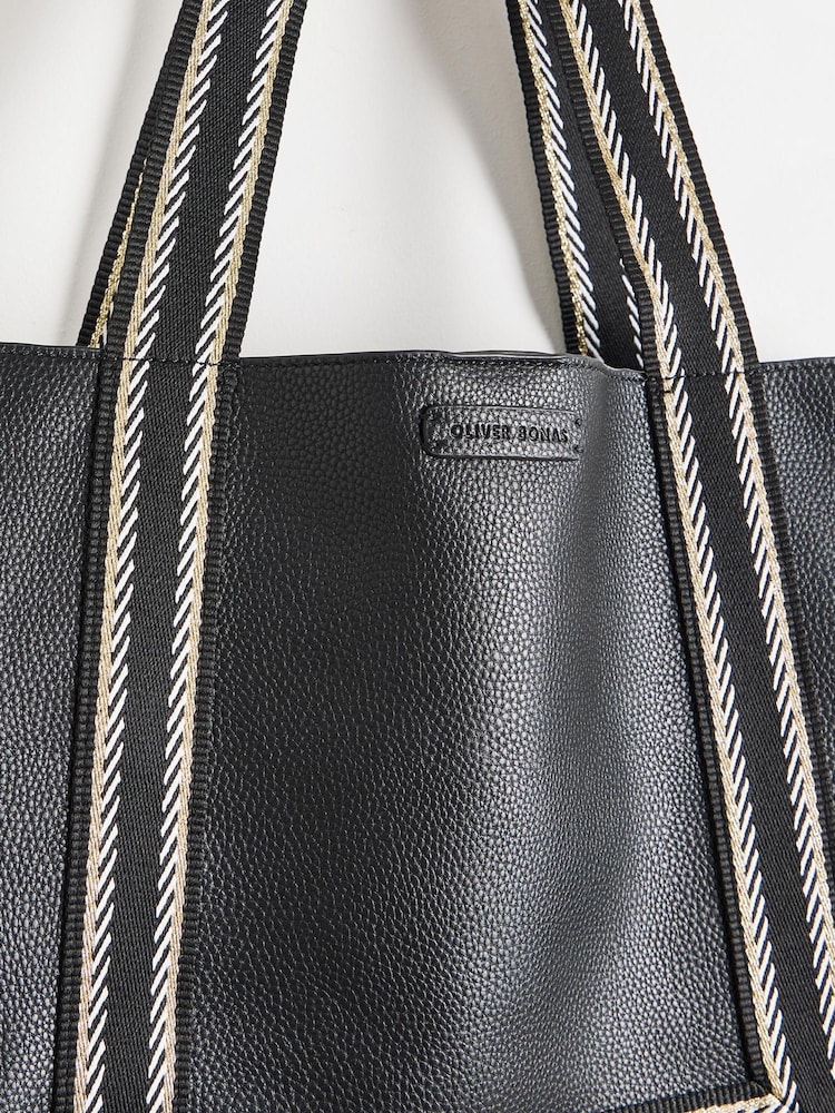 Oliver Bonas Black Emma Stripe Tote Bag - Image 7 of 7