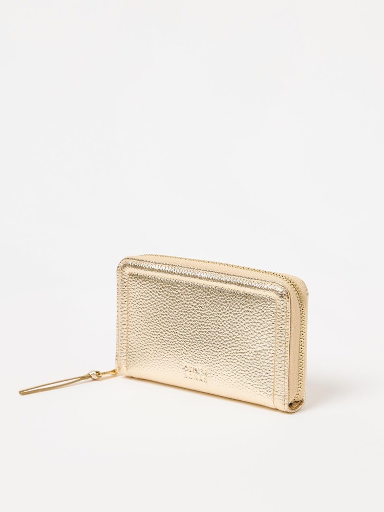 Oliver Bonas Gold Maddie Metallic Zip Around Purse - Image 2 of 6