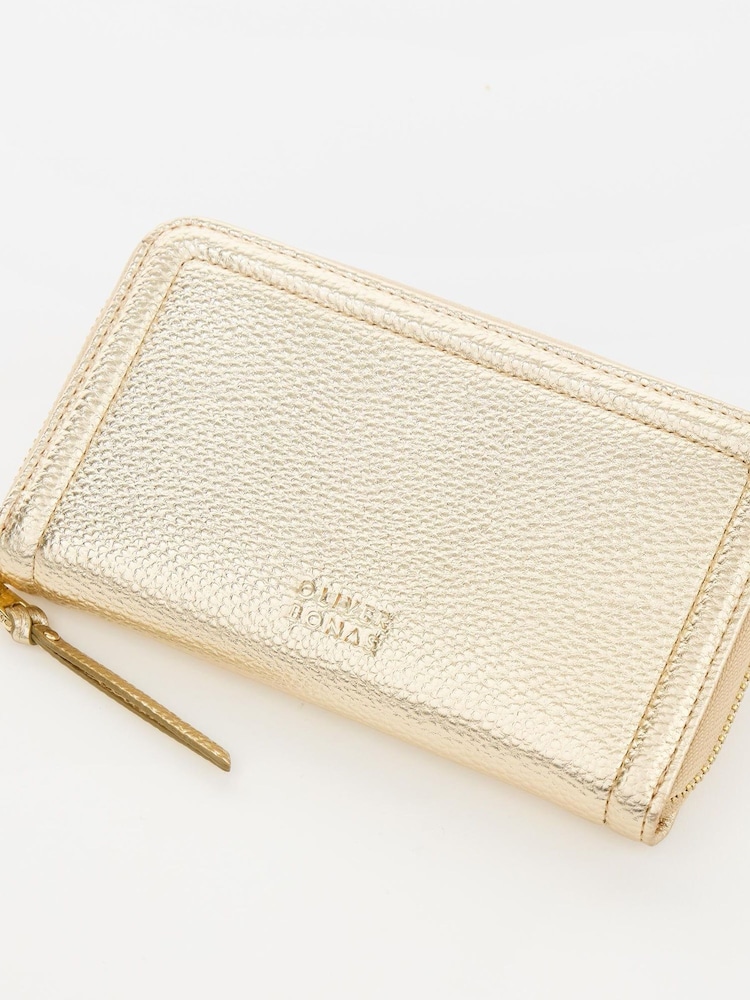 Oliver Bonas Gold Maddie Metallic Zip Around Purse - Image 6 of 6