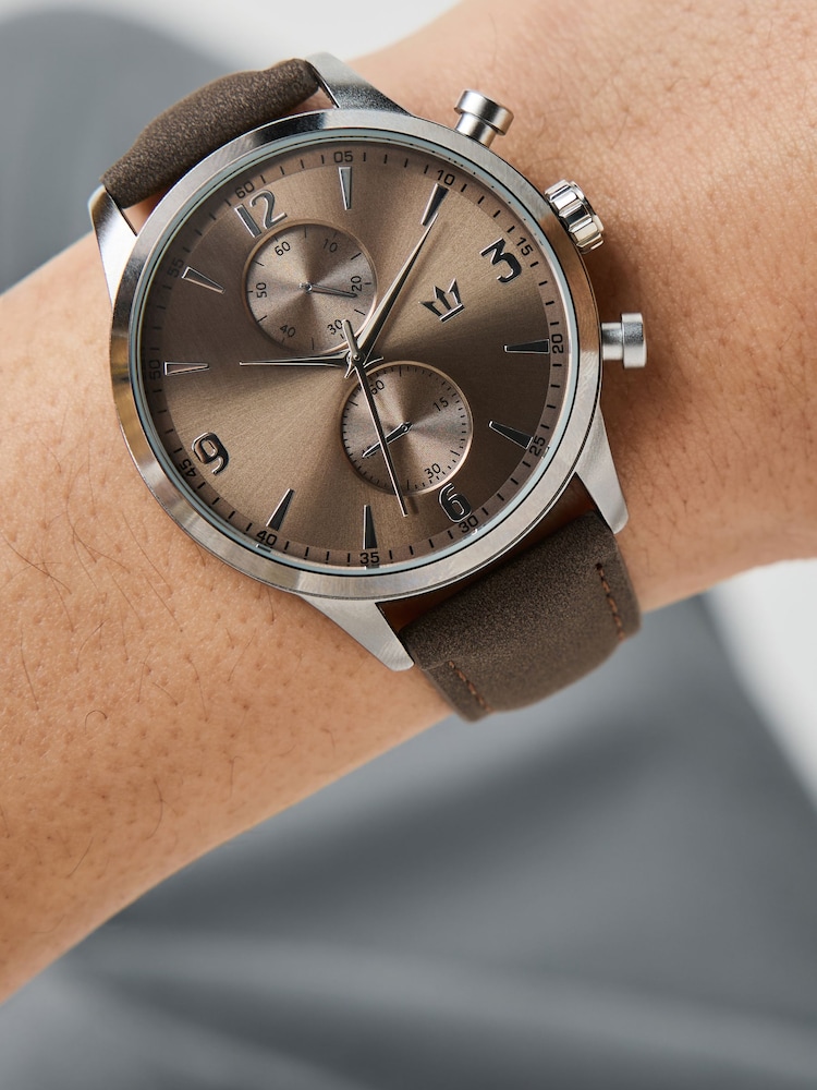 Brown Smoke Face Watch with Textured Strap - Image 1 of 6