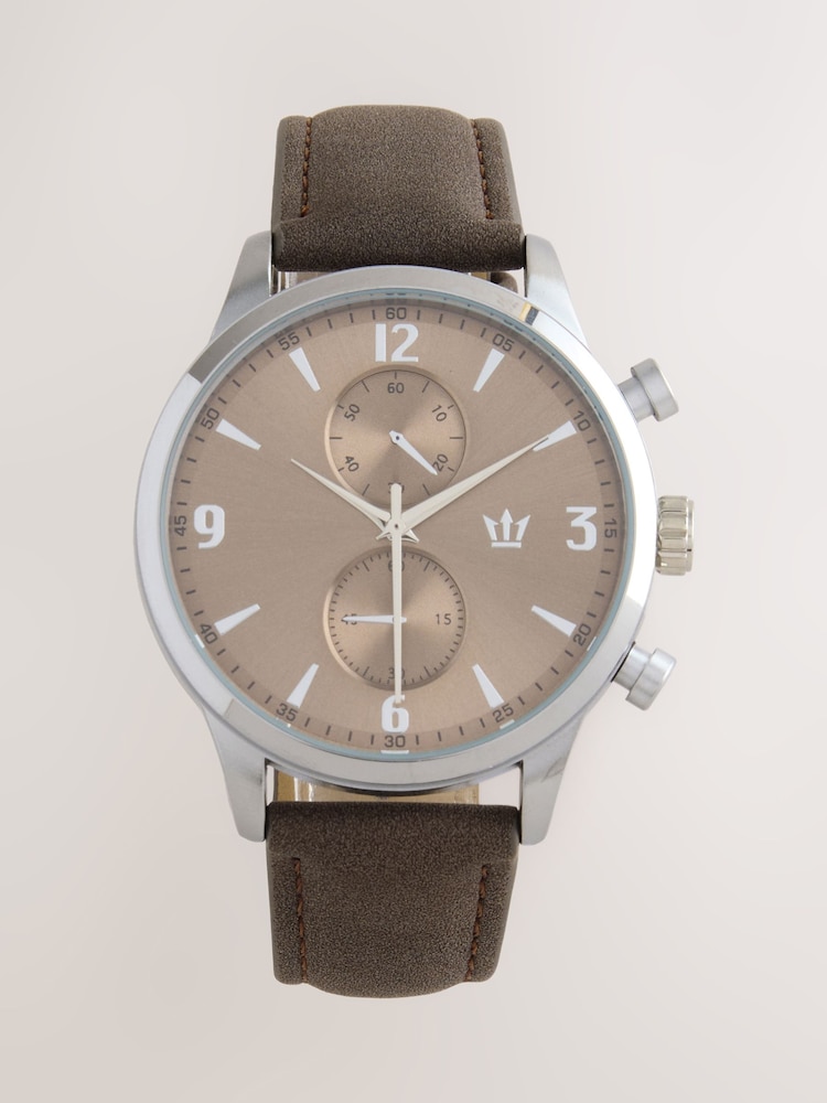 Brown Smoke Face Watch with Textured Strap - Image 2 of 6