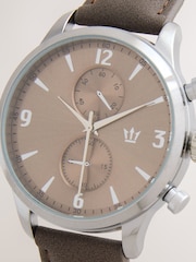 Brown Smoke Face Watch with Textured Strap - Image 4 of 6