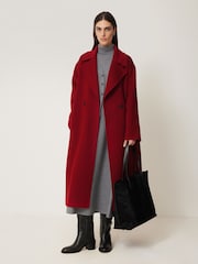 Jigsaw Red Double Faced Cocoon Wrap Coat - Image 6 of 7