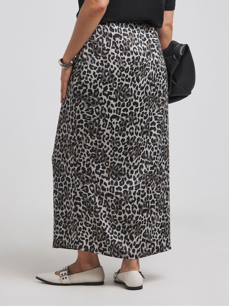 Simply Be Natural Leopard Print Satin Maxi Skirt - Image 2 of 4
