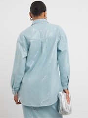 Simply Be Blue Oversized Light Wash Clear Sequin Shirt - Image 2 of 4
