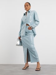 Simply Be Blue Oversized Light Wash Clear Sequin Shirt - Image 3 of 4