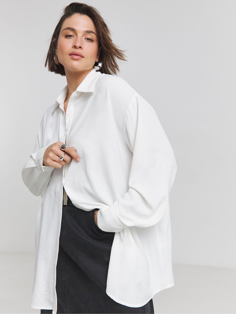 Simply Be White Oversized Textured Shirt - Image 1 of 4