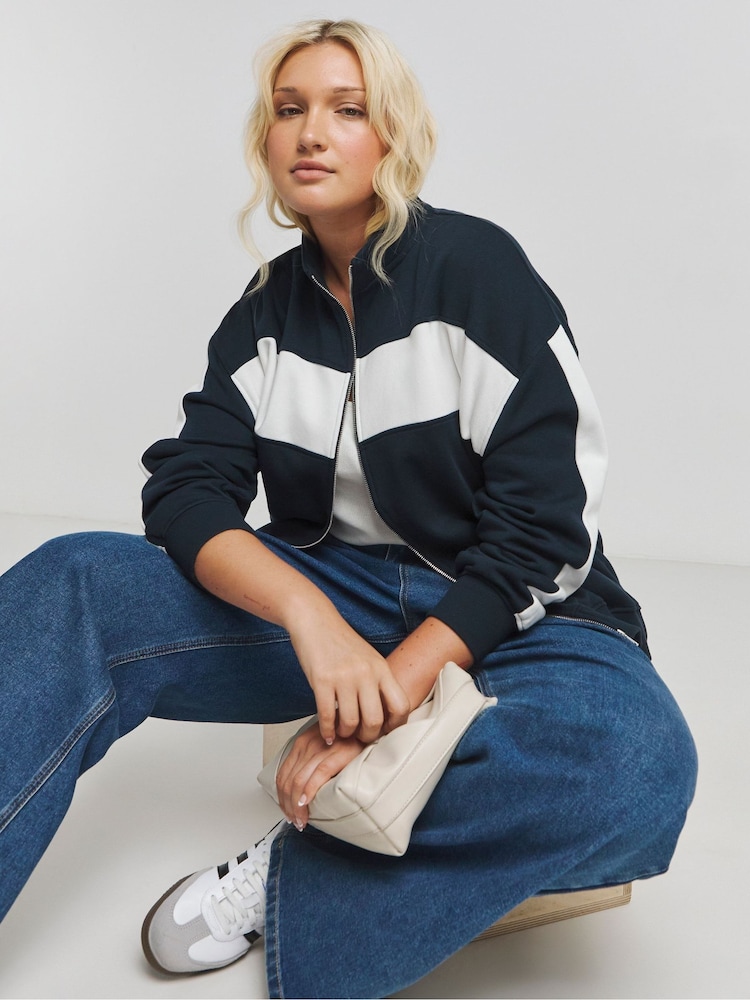 Simply Be Blue Stripe Zip Through Hoodie - Image 1 of 4