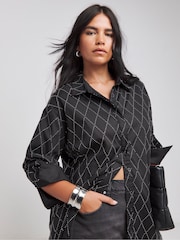 Simply Be Black Oversized 100% Cotton Embellished Shirt - Image 1 of 4