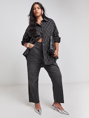 Simply Be Black Oversized 100% Cotton Embellished Shirt - Image 3 of 4