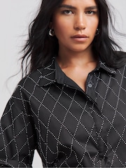Simply Be Black Oversized 100% Cotton Embellished Shirt - Image 4 of 4