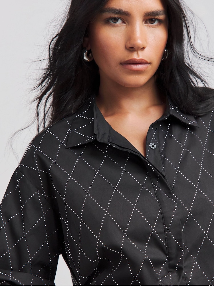 Simply Be Black Oversized 100% Cotton Embellished Shirt - Image 4 of 4