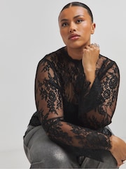 Simply Be Black Wide Sleeve Sheer Lace Blouse - Image 1 of 4