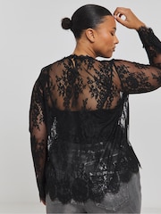 Simply Be Black Wide Sleeve Sheer Lace Blouse - Image 2 of 4
