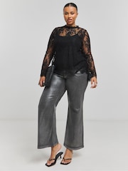 Simply Be Black Wide Sleeve Sheer Lace Blouse - Image 3 of 4