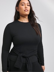 Simply Be Black Long Sleeve Active Top With Thumbholes - Image 1 of 4