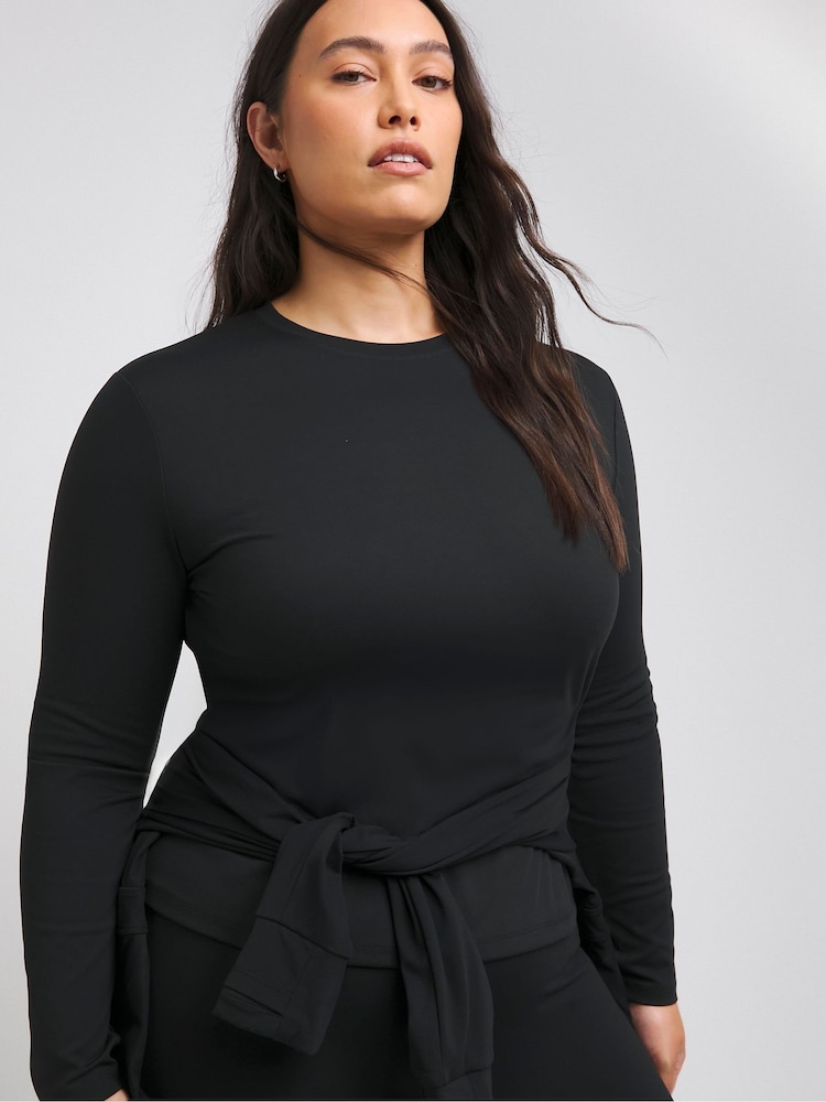 Simply Be Black Long Sleeve Active Top With Thumbholes - Image 1 of 4