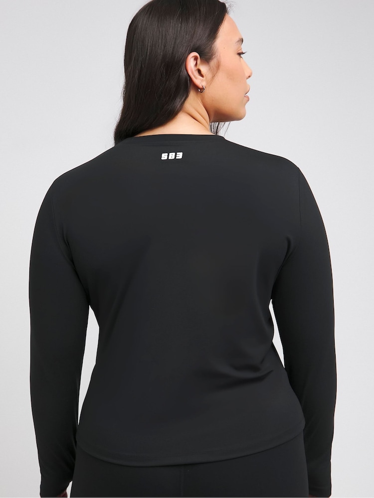 Simply Be Black Long Sleeve Active Top With Thumbholes - Image 2 of 4