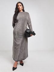 Simply Be Grey Diamonte Mesh Midaxi Dress - Image 1 of 4