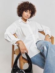 Simply Be White Oversized 100% Cotton Embellished Shirt - Image 1 of 4