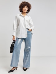Simply Be White Oversized 100% Cotton Embellished Shirt - Image 3 of 4