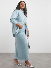 Simply Be Blue Light Wash Clear Sequin Maxi Skirt - Image 3 of 4