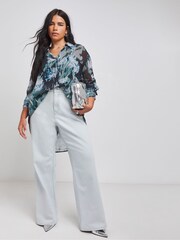 Simply Be Blue Oversized Sheer Shirt - Image 3 of 4