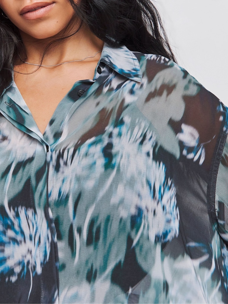 Simply Be Blue Oversized Sheer Shirt - Image 4 of 4 Simply Be Blue Oversized Sheer Shirt - Image 4 of 4