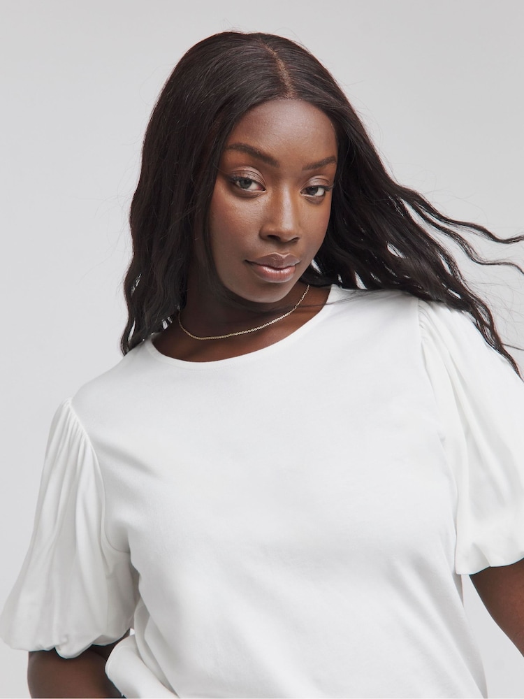 Simply Be 100% Cotton Poplin Puff Sleeve T-Shirt - Imagen 4 de 4