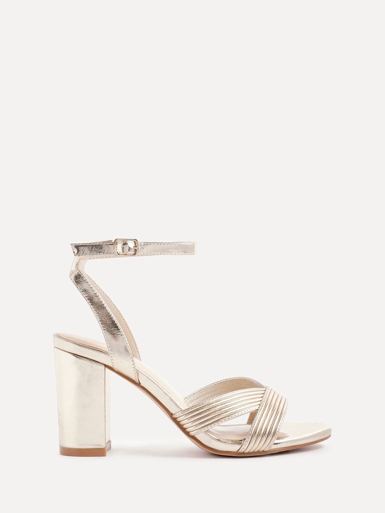 Linzi Gold City Block Heeled Sandals With Ribbed Front Strap - Image 2 of 5