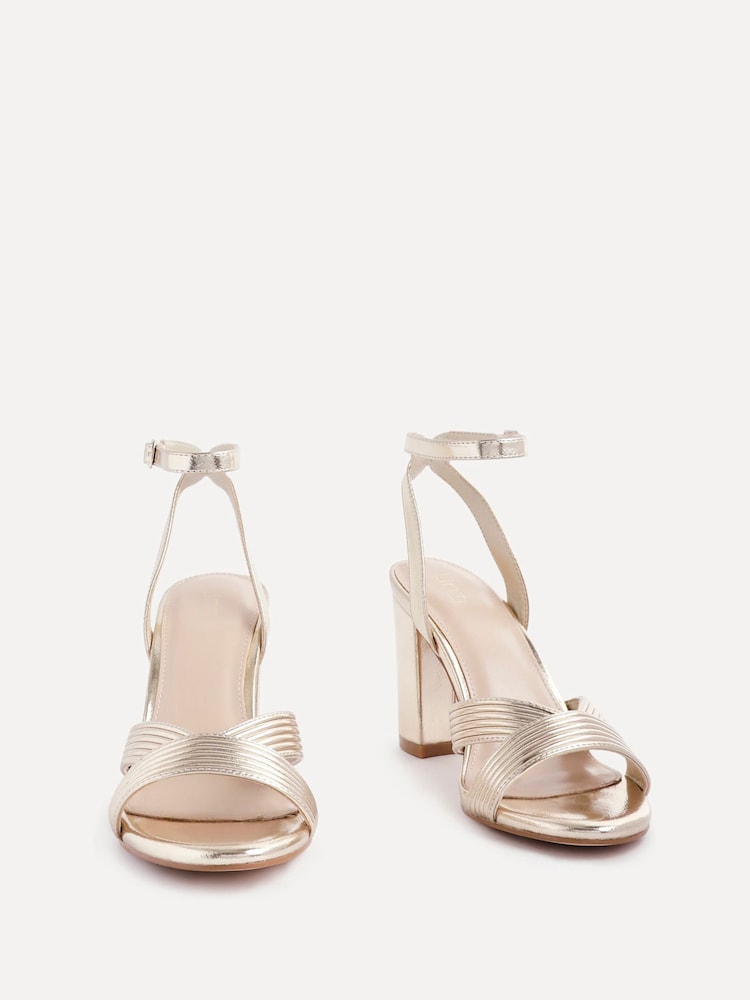 Linzi Gold City Block Heeled Sandals With Ribbed Front Strap - Image 3 of 5
