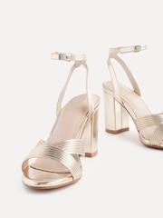 Linzi Gold City Block Heeled Sandals With Ribbed Front Strap - Image 4 of 5