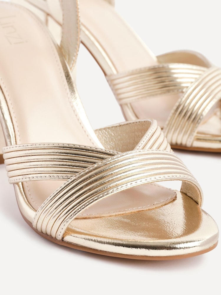 Linzi Gold City Block Heeled Sandals With Ribbed Front Strap - Image 5 of 5