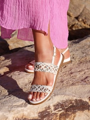Linzi White Galia Handwoven Double Strap Flat Sandals - Image 1 of 6