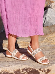 Linzi White Galia Handwoven Double Strap Flat Sandals - Image 2 of 6
