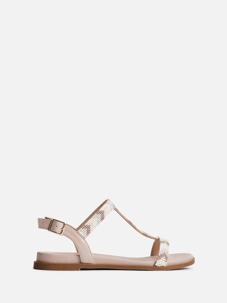 Linzi Natural Sandie T-Bar Embellished Flat Sandals - Image 2 of 5