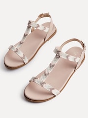 Linzi Natural Sandie T-Bar Embellished Flat Sandals - Image 4 of 5