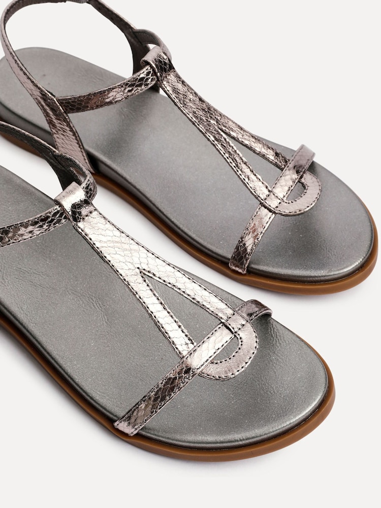 Linzi Pewter Saylor Textured T-Bar Sandals - Image 5 of 5