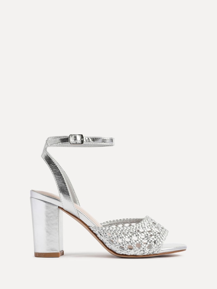 Linzi Silver Bridget Handwoven Block Heeled Sandals - Image 2 of 5