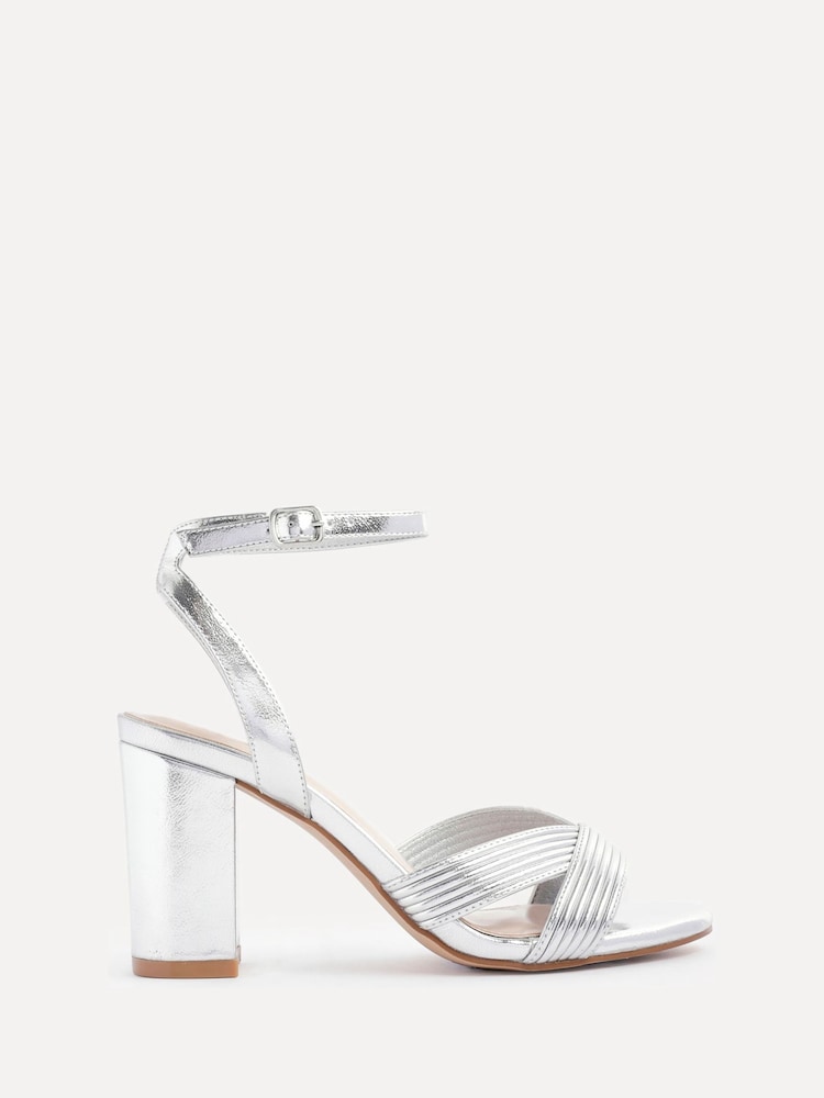 Linzi Silver City Block Heeled Sandals With Ribbed Front Strap - Image 2 of 5