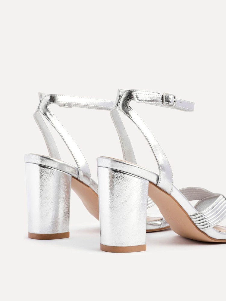Linzi Silver City Block Heeled Sandals With Ribbed Front Strap - Image 5 of 5