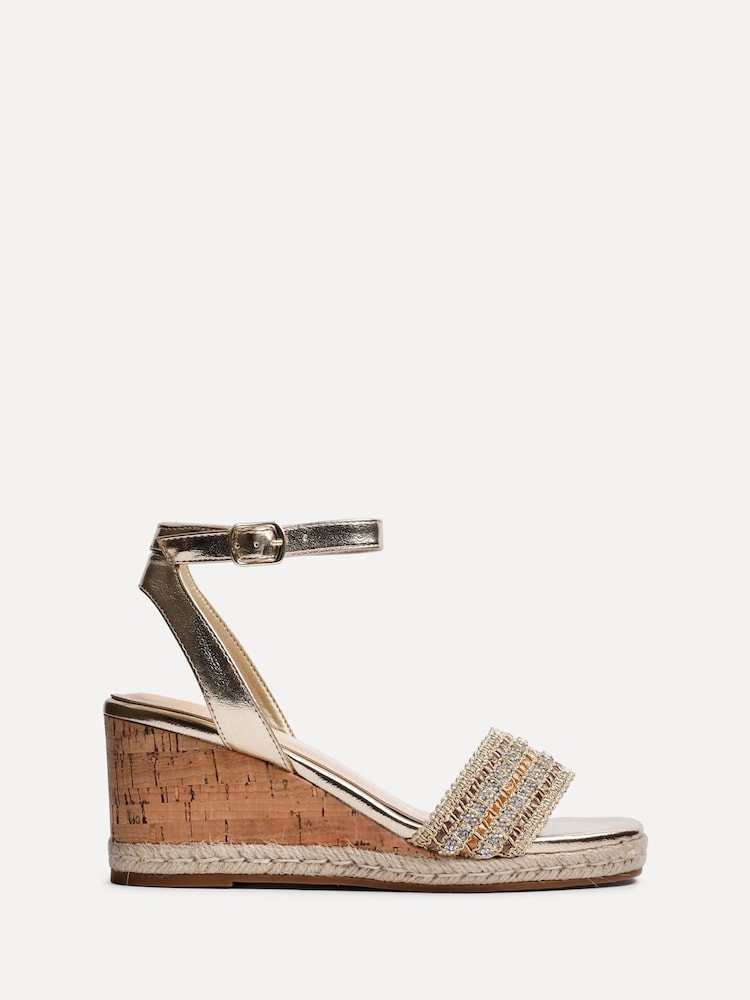 Linzi Gold Ophelia Embellished Front Strap Wedges - Image 2 of 5