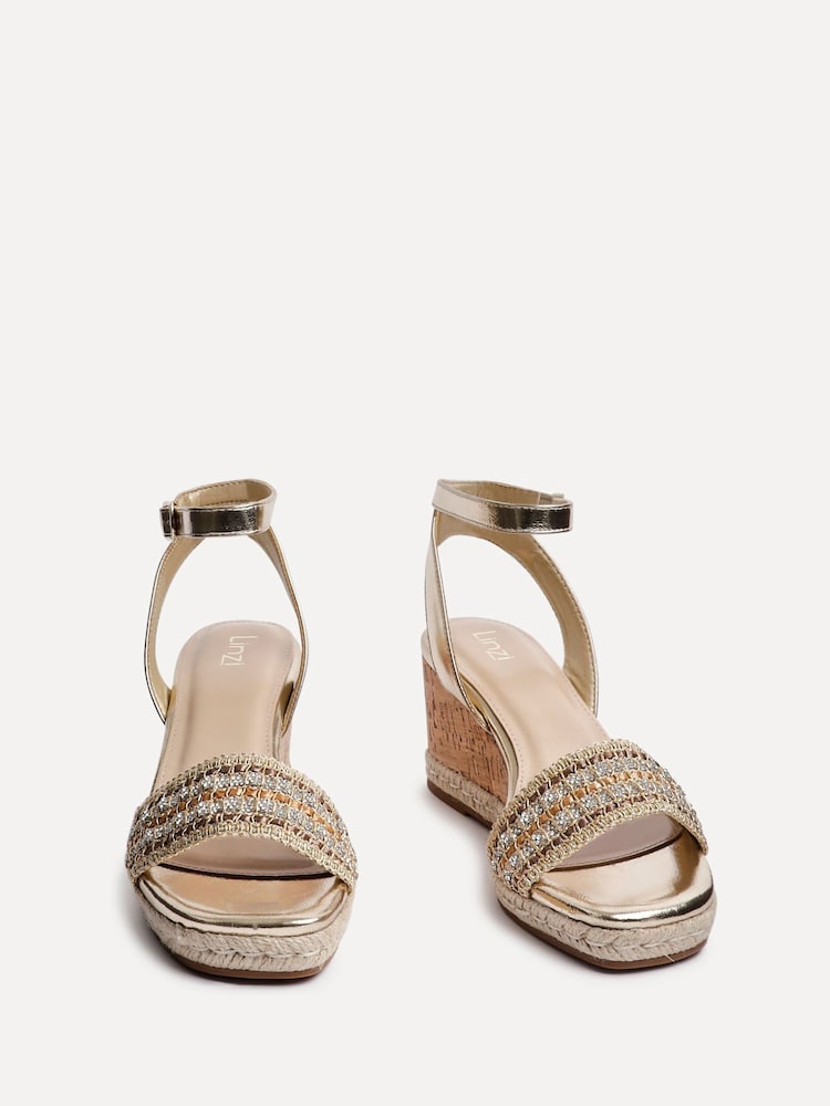 Linzi Gold Ophelia Embellished Front Strap Wedges - Image 3 of 5