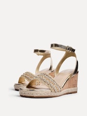 Linzi Gold Ophelia Embellished Front Strap Wedges - Image 4 of 5