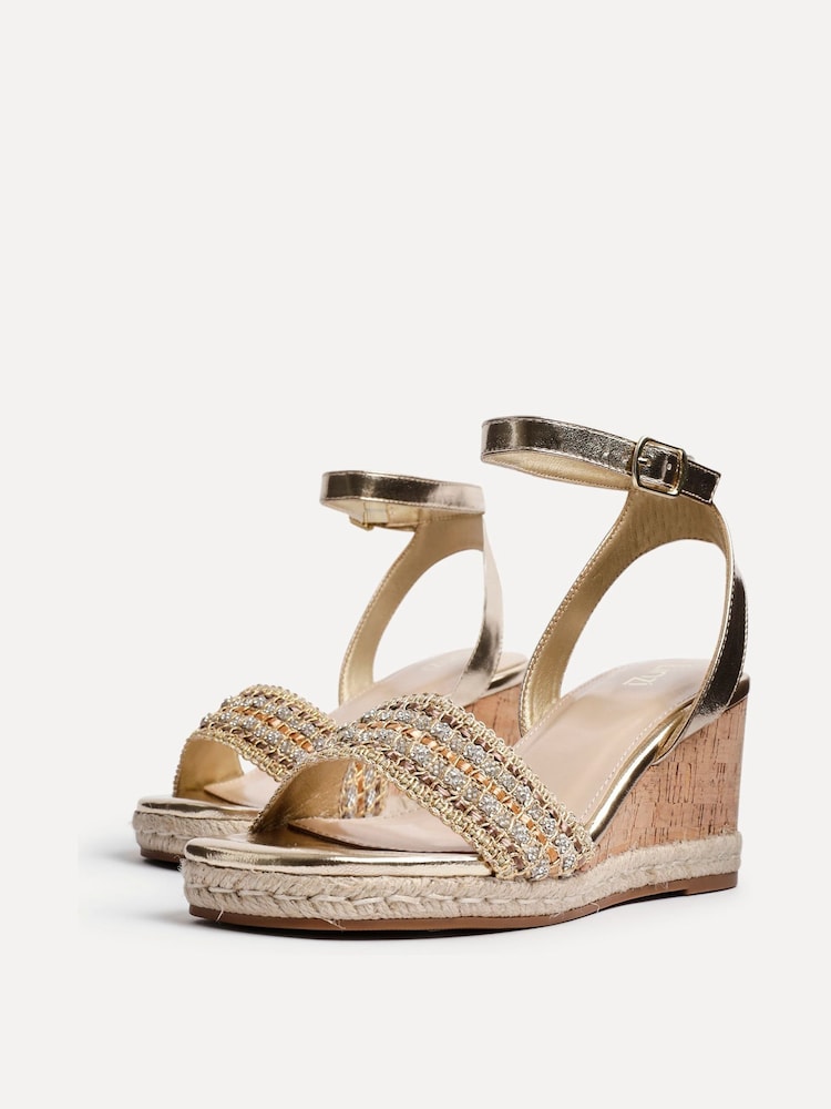 Linzi Gold Ophelia Embellished Front Strap Wedges - Image 4 of 5