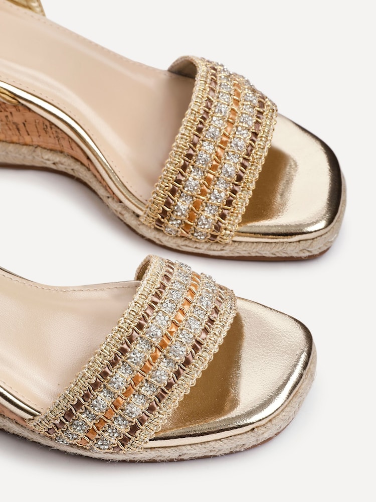 Linzi Gold Ophelia Embellished Front Strap Wedges - Image 5 of 5