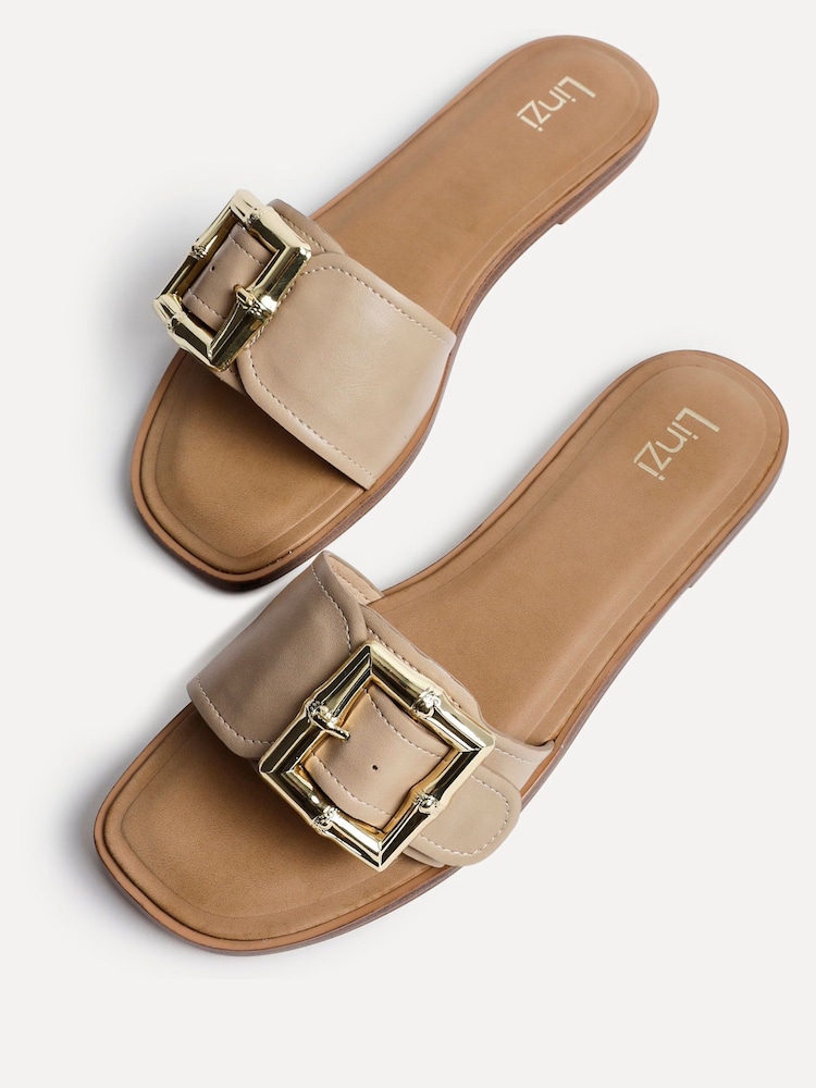 Linzi Natural Tyla Flat Sandals With Buckle - Image 4 of 6